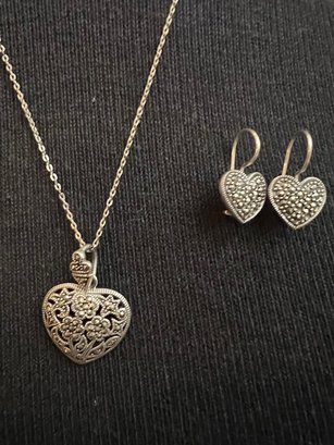 Sterling Silver Heart Necklace And Matching Earrings