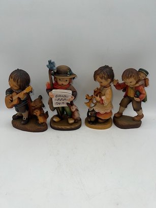 ANRI 4 Hand Carved Musical Themed Figurines, Signed In NY By Artist