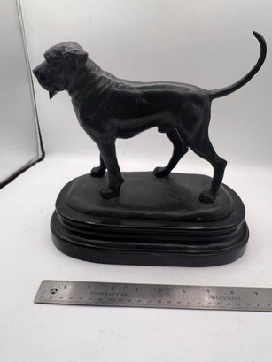 Awesome Bronze Black Dog Sculpture On Base