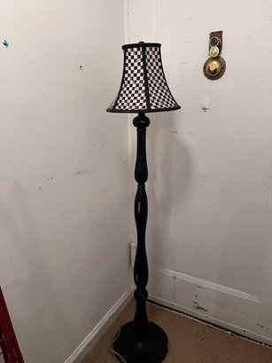 Mackenzie Childs  Courtly Check Shade With Homestead Shoppe Black Wood Base Floor Lamp