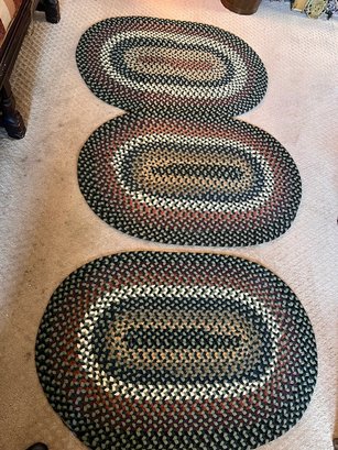 A Group Of Three Oval Hand Braided Rugs  Approx 24 X 36'