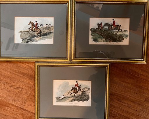 A Group Of 3 Framed English Hunting Scenes Howitt Approx 9 X 11'