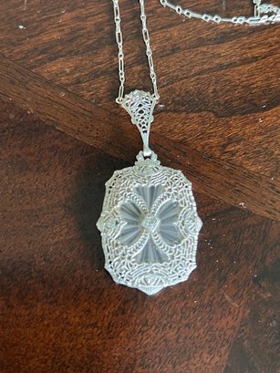 Vintage Deco Filigree Camphor Glass Necklace