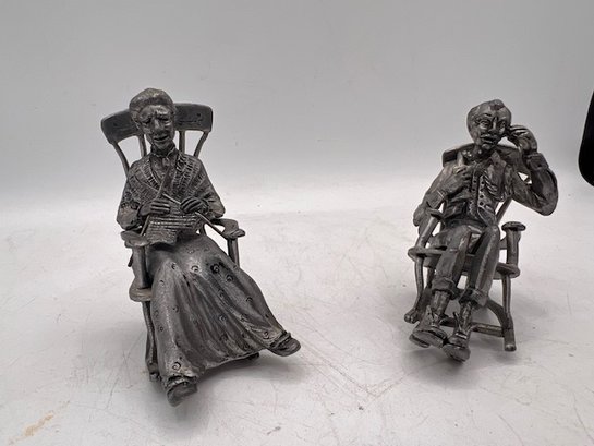 Diminutive Couple In Rocking Chairs  Pewter
