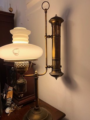 Exceptional Student Lamp Milk Glass Shade And Brass Base