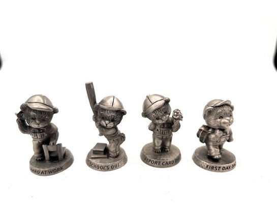 A Group Of 4 Pewter School Children By Avon
