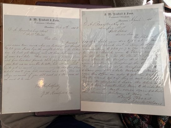 A Unique Pair Of Business Letters From JM Kimball Dated Feb 1868