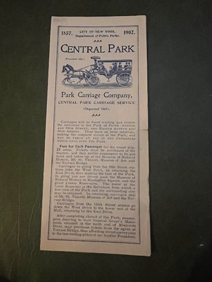 A City Of New York 1857 - 1902 Central Park Carriage Co  Pamphlet