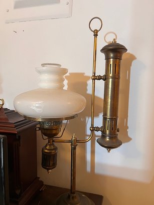 BRASS AND MILK GLASS STUDENT LAMP EXCELLENT CONDITION