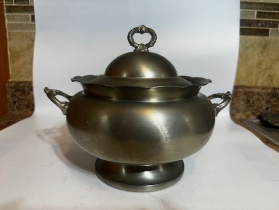Pewter Covered Bowl Approx 7' By Preisner