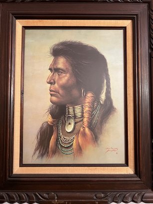Exceptional Native American Indian Framed By Bill Hampton