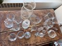 Large Group Of Clear Blown Glass, Beakers, Hurricane, Mugs, Shot Glasses,. Etc