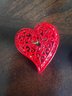 Two Vintage 1970's Red Hearts One Puff Heart Pendent, One Open Work Pine
