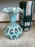 Green Ruffle Fenton Glass Vase And Pottery Japanese Vase
