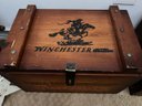 A Winchester Wood Ammo Box Made In New Haven Conn, A Winchester Repeater Logo On Side