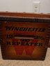 A Winchester Wood Ammo Box Made In New Haven Conn, A Winchester Repeater Logo On Side