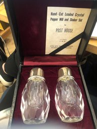 Crystal Salt And Pepper Shakers By Post House In Original Box Never Used