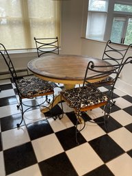 Fabulous  Round Wood Topped Table Wrought Iron Chairs By Platypus