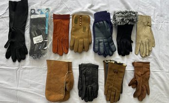 11 Pairs Women's Gloves Mostly Leather
