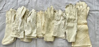 Women's White Leather  And Cloth Gloves 9 Pairs