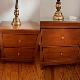 Pair Of Cherry Color Night Tables By American Drew Very Clean With Glass Tops