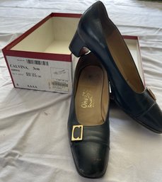Ferragamo Black Leather Shoes 'Calvina' Size 6