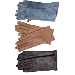 Black, Tan And Light Blue Leather Gloves