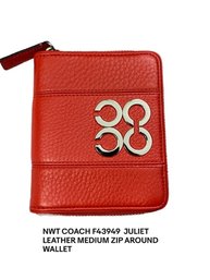 NEW Coach Juliet Medium Wallet All Around Leather Zip Red