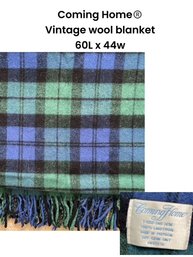Vintage Wool Blanket By Coming Home 44 X 60' Lush Green, Blue And Black
