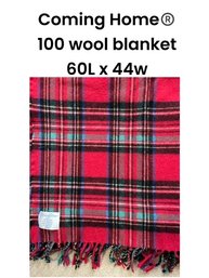 Vintage Wool Blanket By Coming Home 44 X 60' Red Plaid