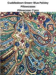 Cuddledown Green Blue Paisley 2 Pillow Cases Only