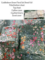 Cuddle Down Green Floral Duvet Cover And Full Size Set