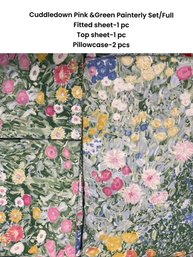 Cuddle Down Pink And Green Floral Meadow Full Size Sheet Set