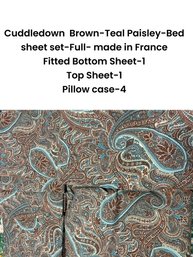 Retro  Cuddledown  Brown Teal Paisley Full Size Sheet Set