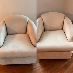 Pair Of White Faux Suede Swivel Club Chairs VERY Good Condition