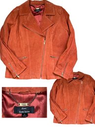 Dennis Basso Pumpkin Sued Zipper Jacket Size XL