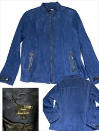 Dennis Basso Royal Blue Suede Jacket Zipper Size Large