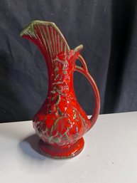 Nelson McCoy Pottery Vase/Pitcher Red/orange Green