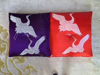 Set Of Two Double Sided Pillows Silk Approx 22' Each