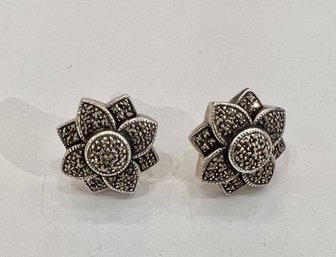 Sterling Silver Marcasite Flower Earrings!