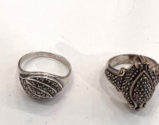 2 Sterling Silver And Marcasite Rings, MINT No Missing Stones
