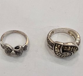 2 Sterling Silver And Marcasite Rings  Size 6, And 7 No Missing Stones!