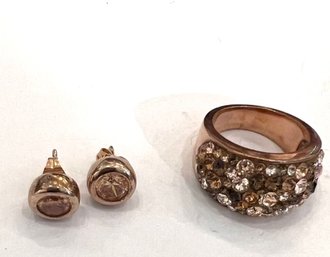 Milor Italy Bronze And Crystal Ring And Earrings!