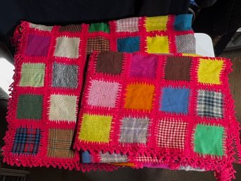 A Group Of THREE Handcrafted Patchwork Blankets Twin Size. 1970's Electric Colors!