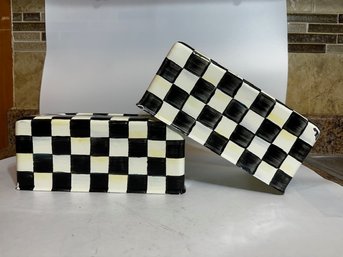A Pair Of Mackenzie Childs Courtly Check Tissue Box Holders
