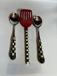 A Set Of Courtly Check Stainless Spoons And A Red Spatulakitchen Tools By Mackenzie Childs
