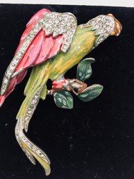 Vintage Parrot Brooch Enamel And Crystals
