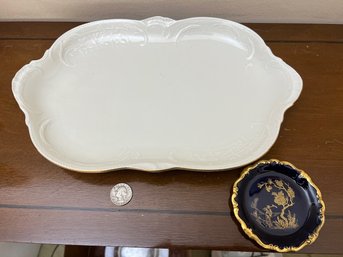 A Group Of 2 Rosenthal Porcelain Plates A Classic Platter And A Small Cobalt And Gold Dish