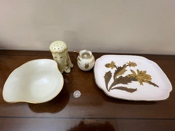 A Group Of Porcelains From John Maddock And Son, England, A Lenox Bowl All With Gilt