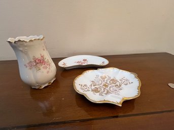 A Mixed Group Of Limoges 2 Plates And A Vase  GDA,  And Hand Painted